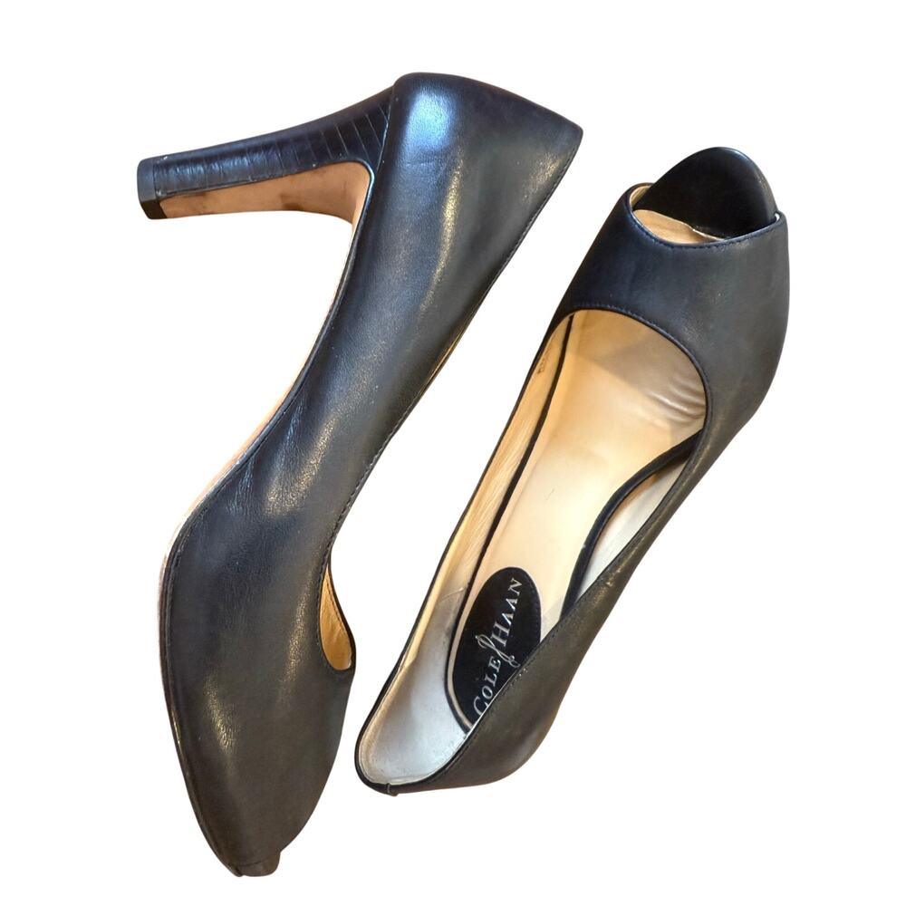 COLE HAAN Black Leather Open Toe Pump Heels Women size 6